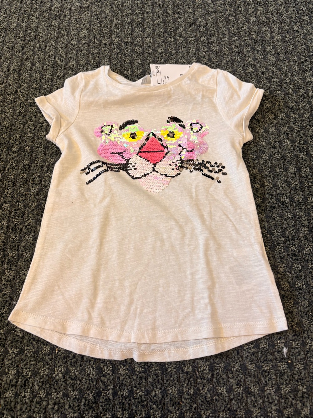H&M Girls Pink Panther Reversible Sequin Graphic Tee Size 4-6Y NWT
